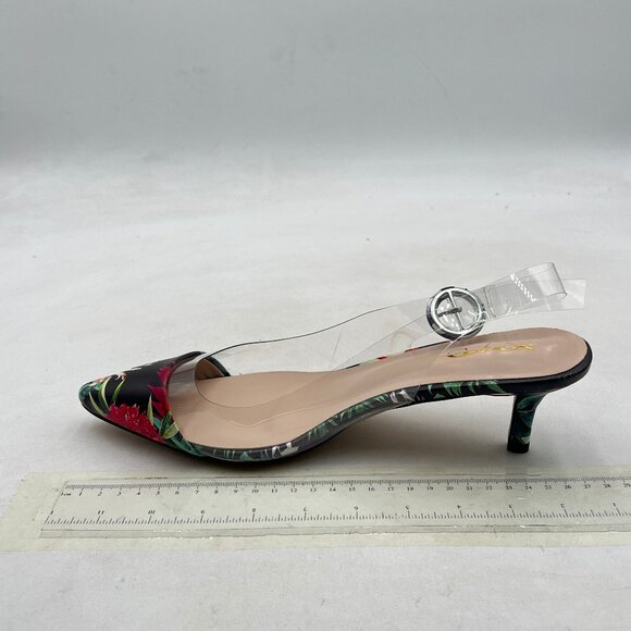 XYD Plant Transparent Slingback Kitten Heels Pumps Pointed Toe PVC Dress Sandals - Picture 2 of 8